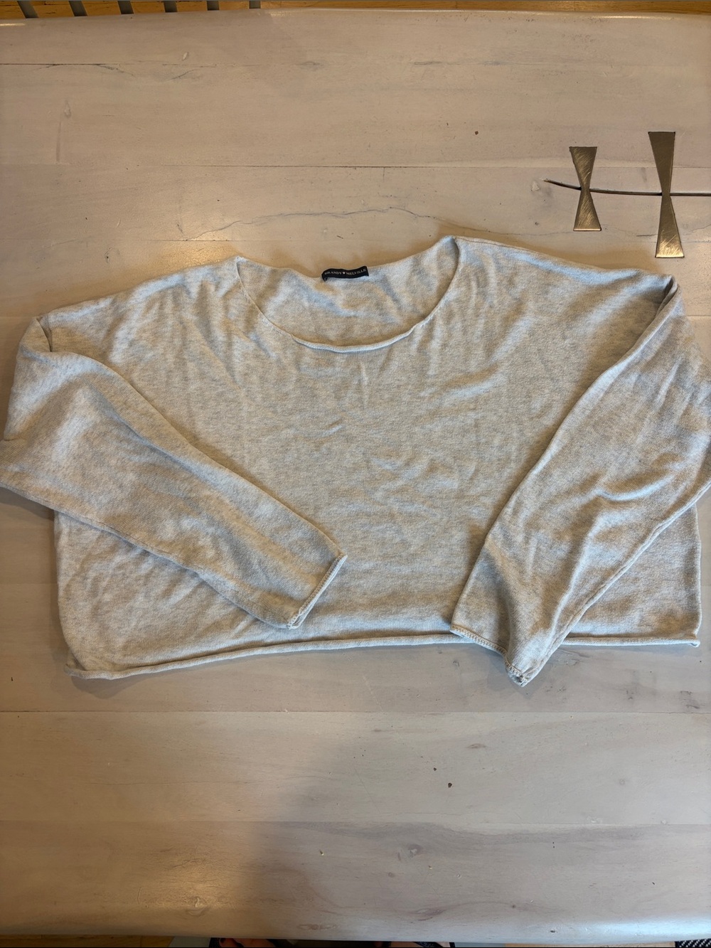 Brandy Melville Light Gray Women’s Cropped Rolled hem crewneck Sweater